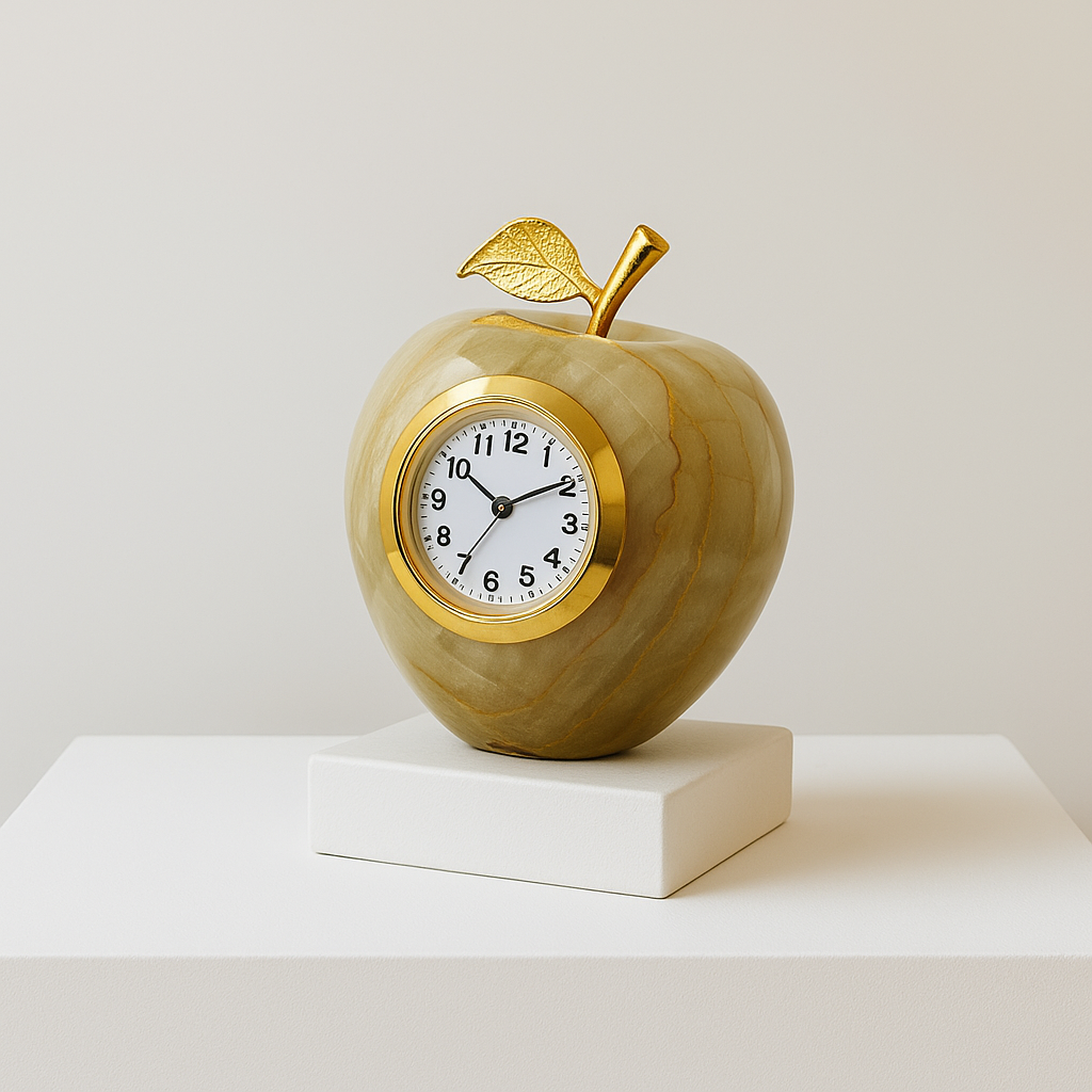 Luxury Onyx Apple Table Clock with Golden leaf
