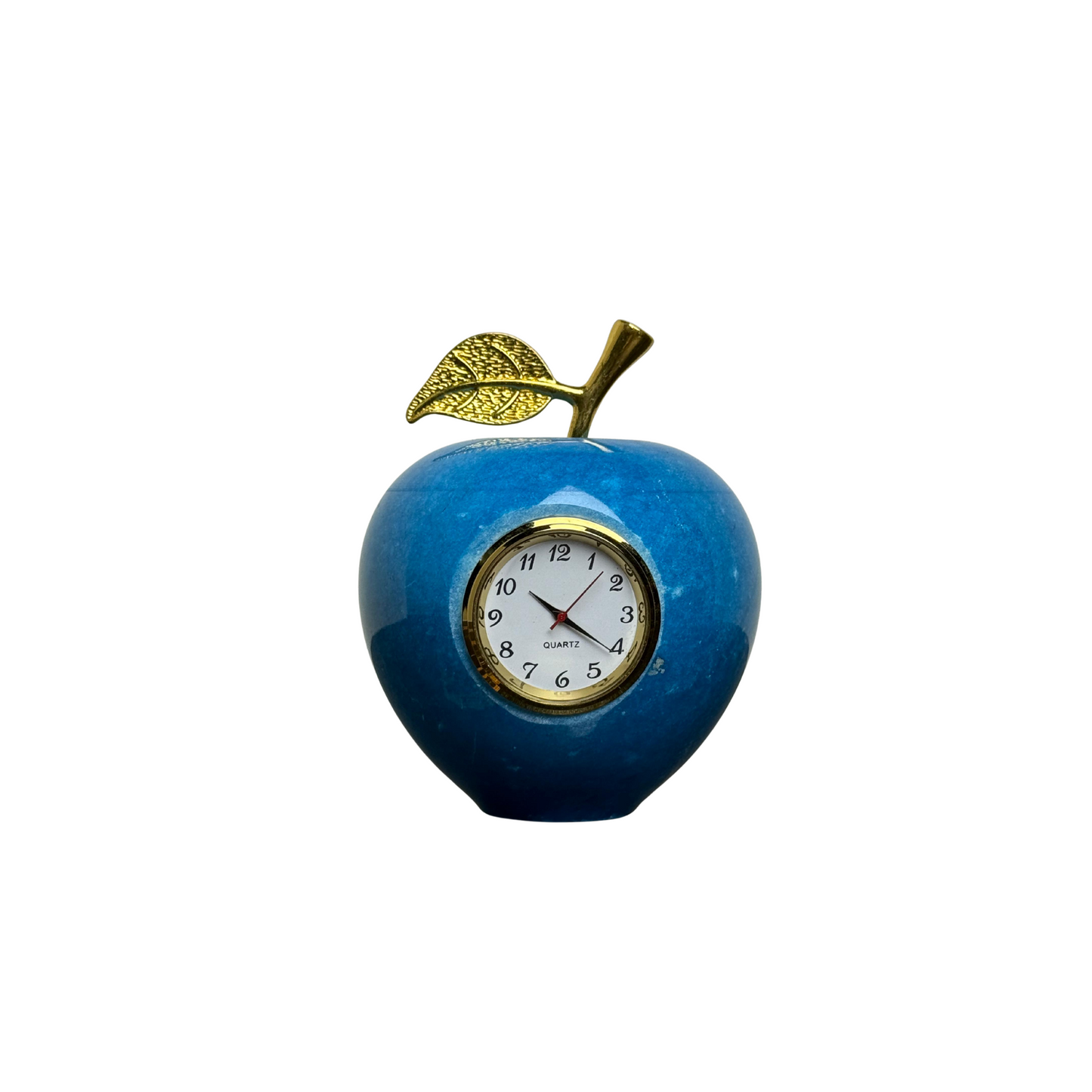Luxury Onyx Apple Table Clock with Golden leaf