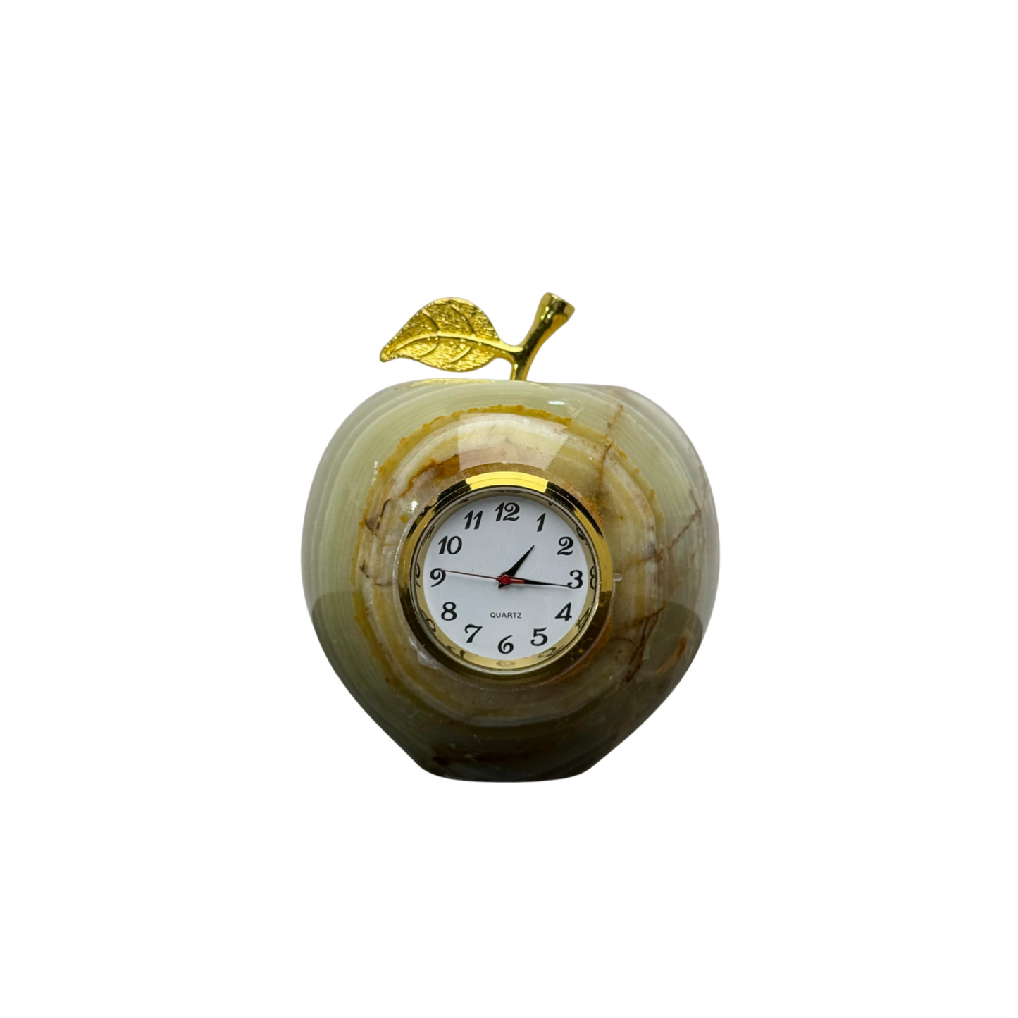 Luxury Onyx Apple Table Clock with Golden leaf