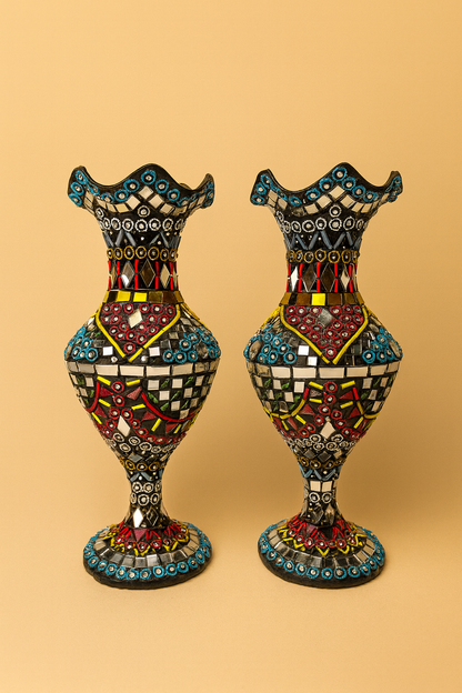 Handcrafted Mosaic Glass Vase – Multicolor Art Piece 2 pc