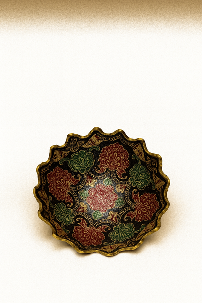 Hand-Painted Brass Floral Bowl with Stand