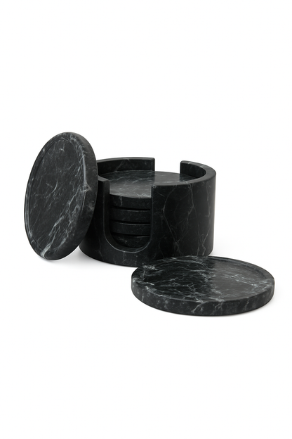 Marble Coaster Set with Holder – 6 Pieces