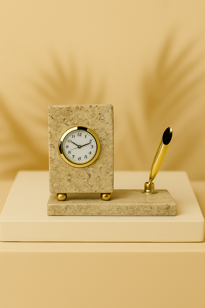 Marble Executive Desk Clock with Pen Holder