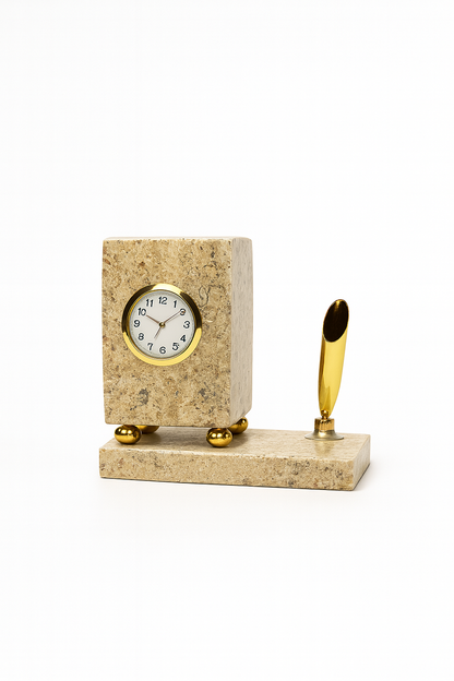 Marble Executive Desk Clock with Pen Holder