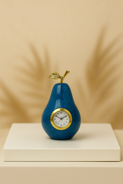 Pear Luxe Table Clock – Azure & Gold
