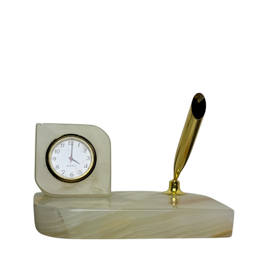 Onyx Luxe Desk Clock & Pen Holder