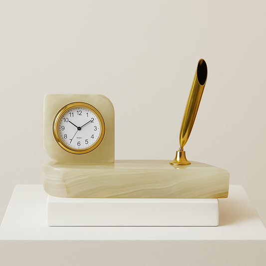 Onyx Luxe Desk Clock & Pen Holder