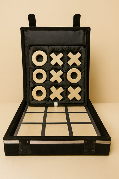 Marble Tic-Tac-Toe Game Set – Black & Beige