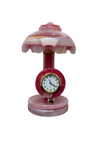 Victorian-Style Pink Onyx Timepiece Lamp